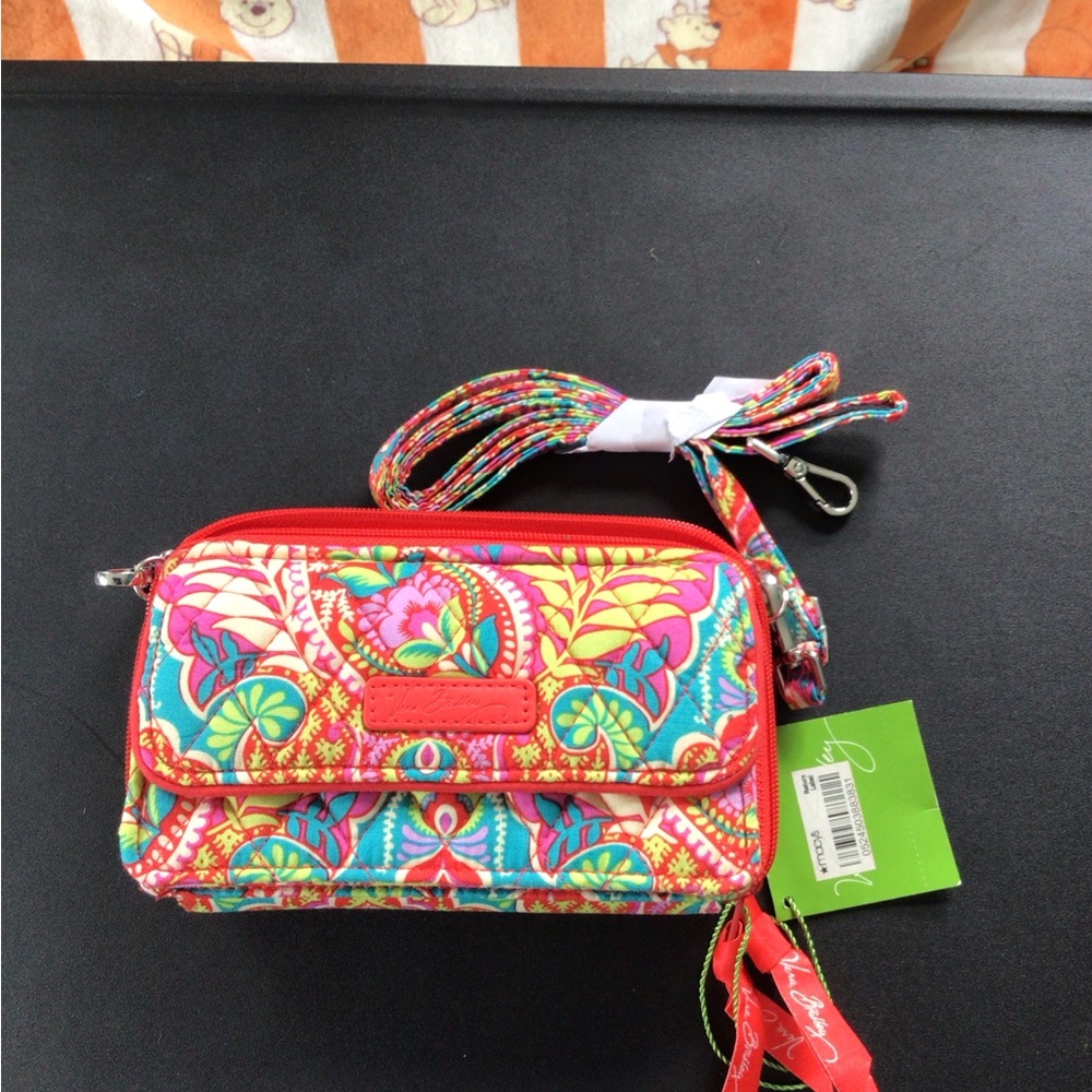 Vera Bradley Red Quilted Crossbody Bag with Tropical Print